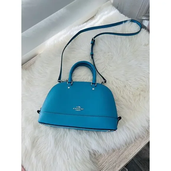 NWT Coach Crossgrain Mini Sierra Satchel Bag Leather Handbag Turquoise Blue $295
